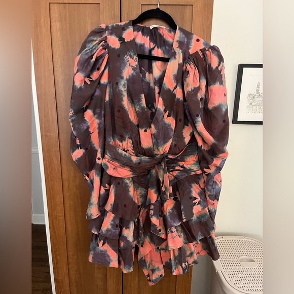 Ulla Johnson Semira Silk Floral Puff Sleeve Wrap Dress - Picture 3 of 4